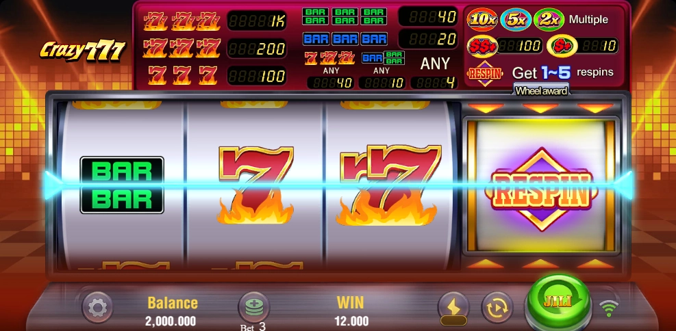 Gameplay screen of JILI Crazy 777 online slot