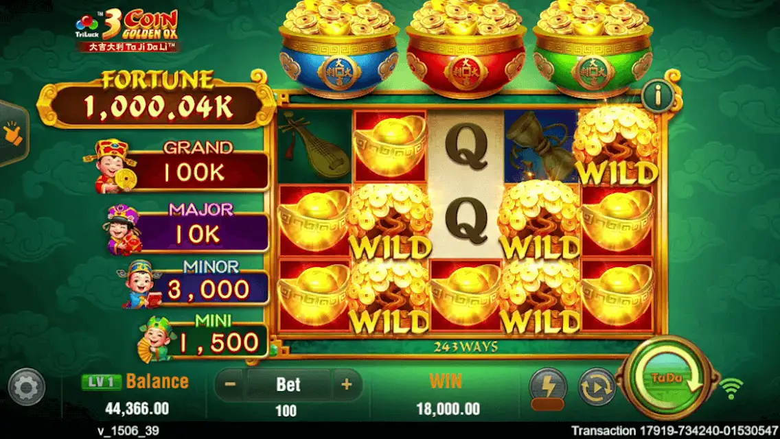 3 Coin Golden Ox main game reels