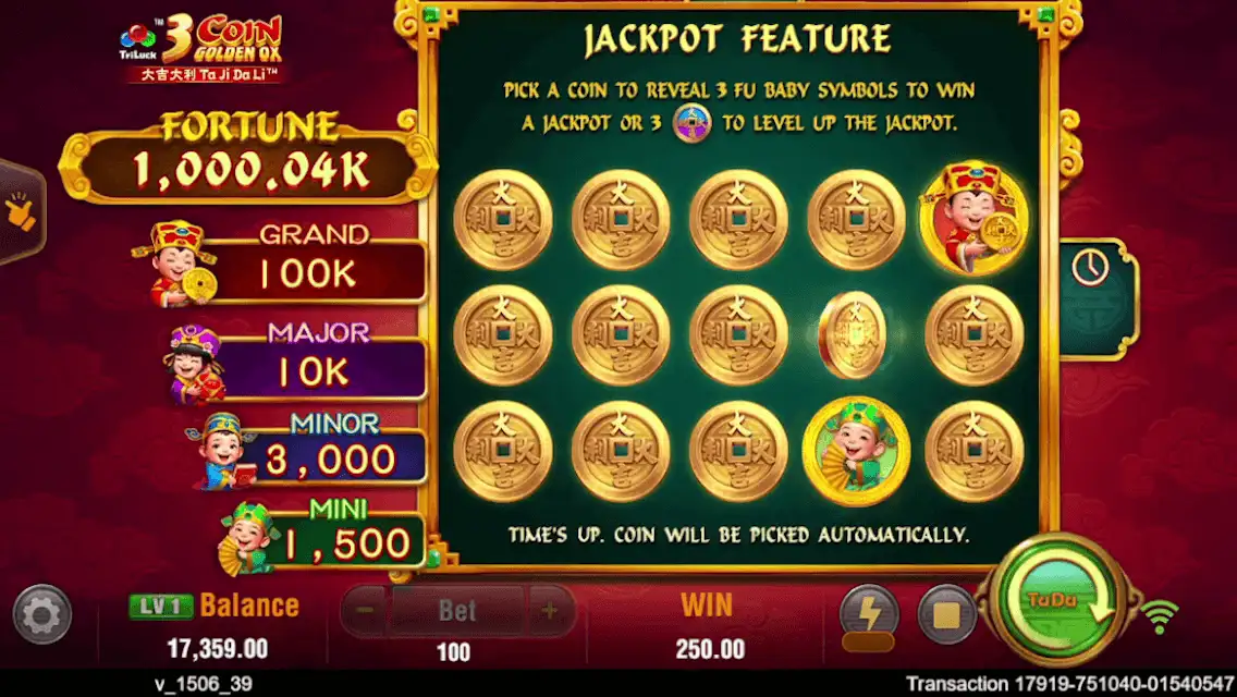 3 Coin Golden Ox Fortune Pot jackpot
