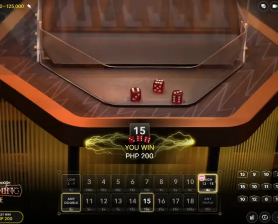 Gameplay screen of EVO Lighting Dice Live Game